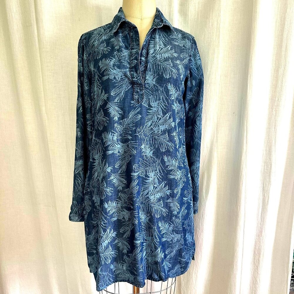 Shirt Tunic Short Dress Blue Fern Print